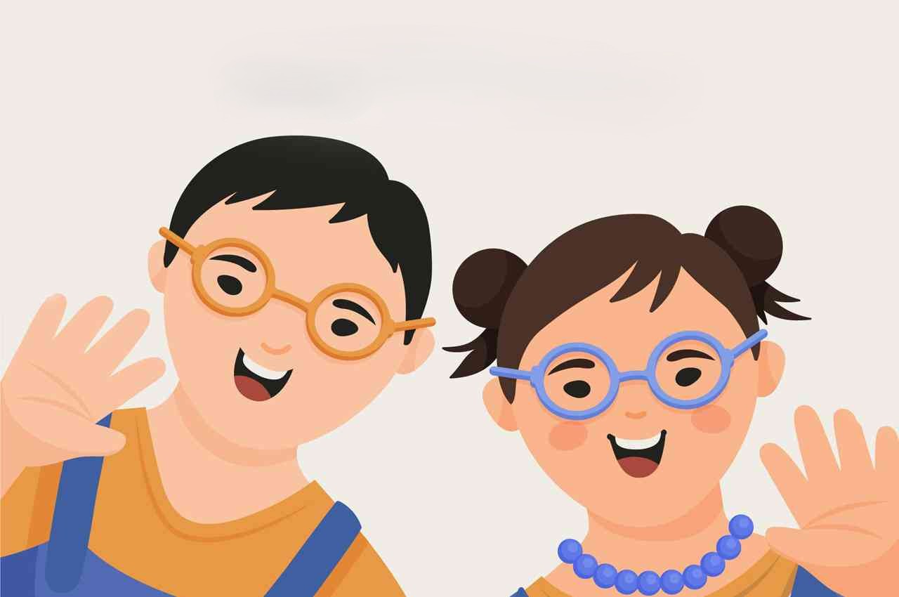 Ilustrasi dua anak menyapa dengan gembira
